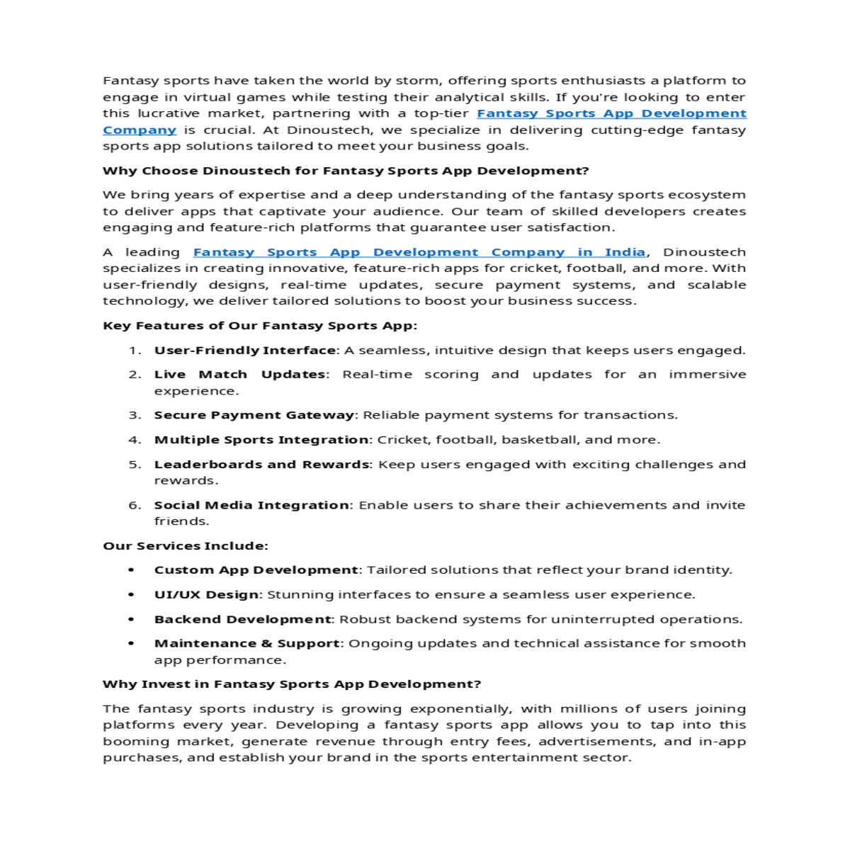 leading fantasy sports app development company