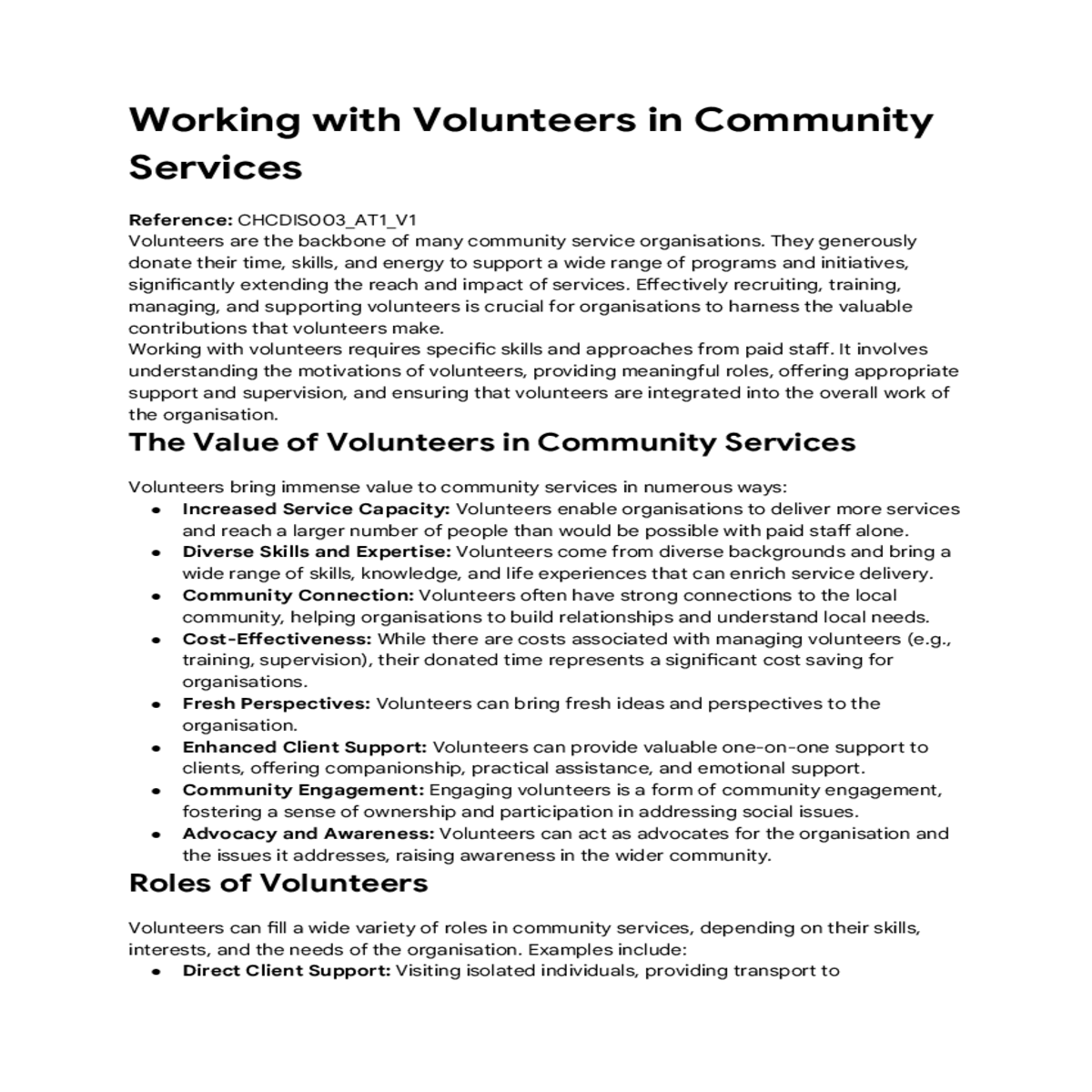the value of volunteers in community services