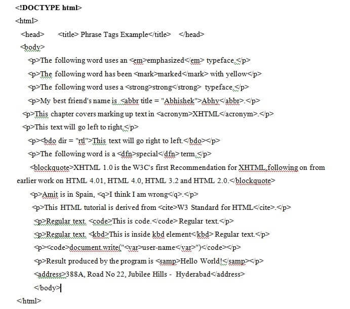 Phrase Tags in HTML phrase tags in html img1