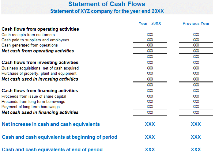 Format of the Statement of Cash Flow