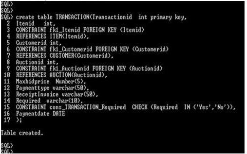 create table transaction