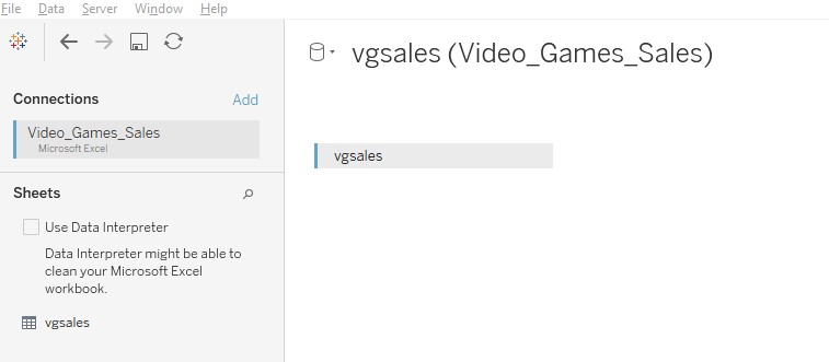 Drag the vgsales table to the create a connection