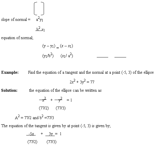 equations of tangent and normal to an ellipse