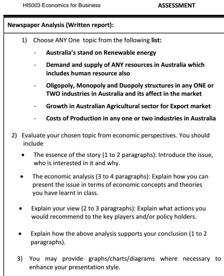 HI5003 economics for business