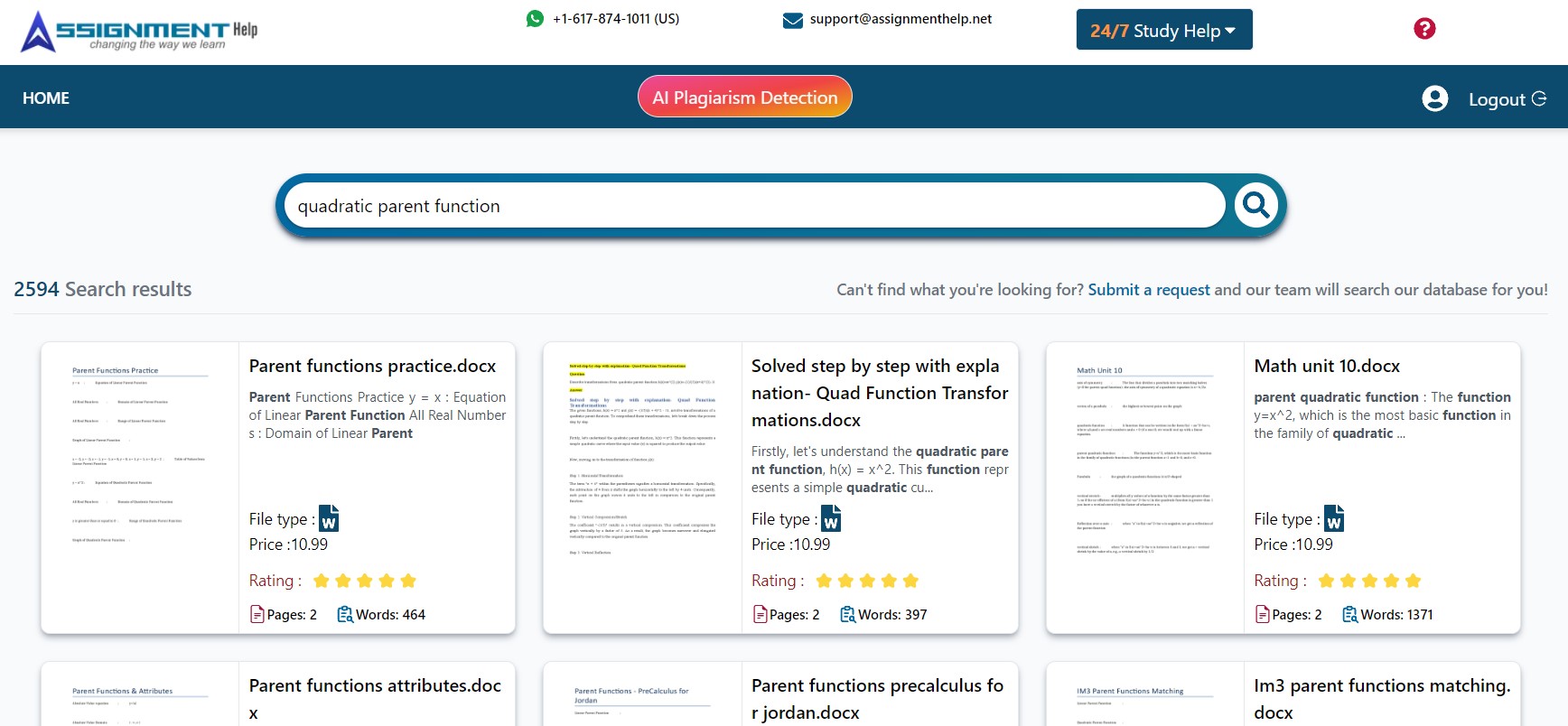 Search results of quadratic parent functions