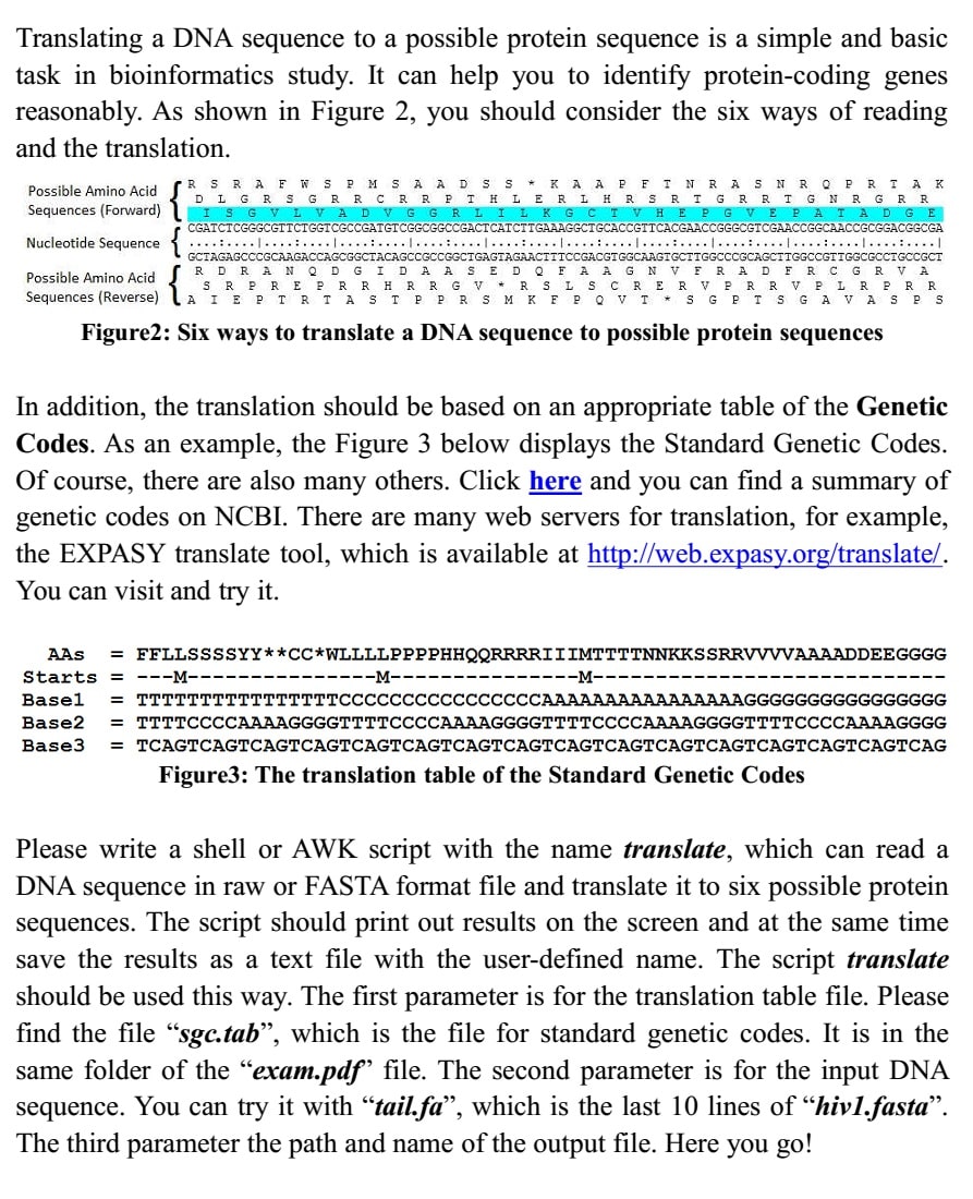 Write a shell script which can read a DNA sequence