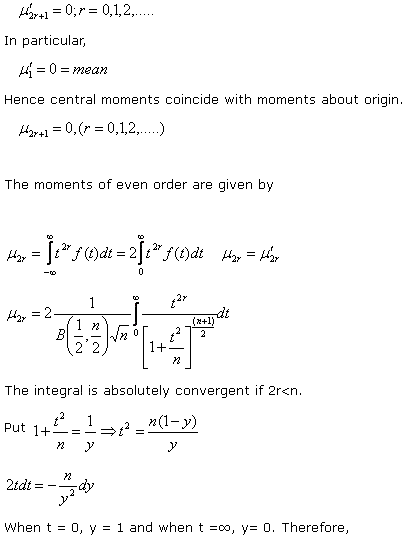 constants of t distribution